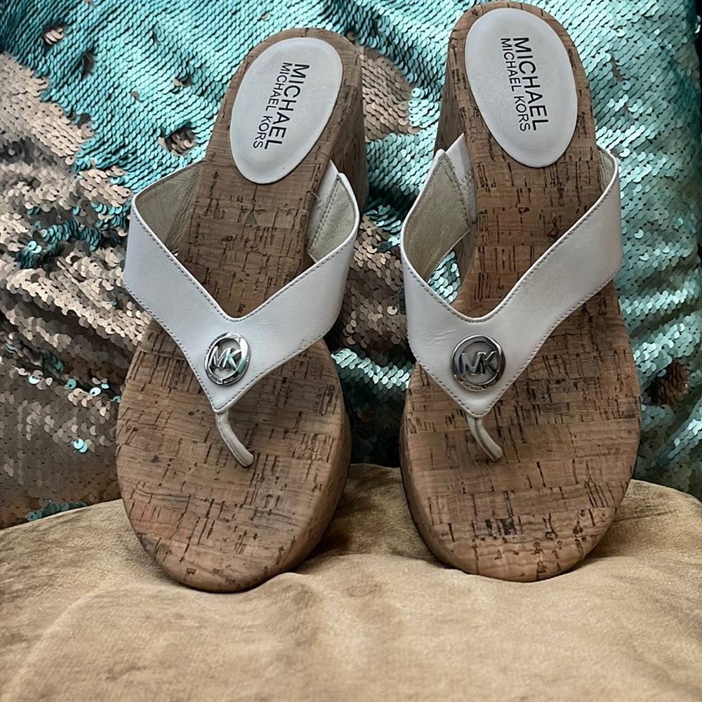 Michael Kors white wedge sandals